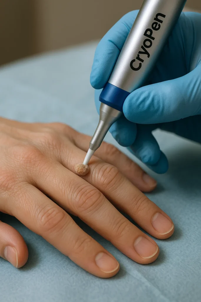 example of cryopen wart removal Weybridge treatment on a persons finger