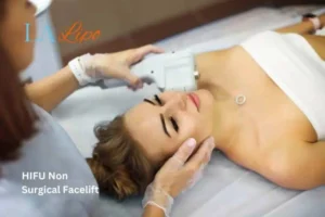 Woman having Hi-Fu to reduce wrinkles Weybridge.