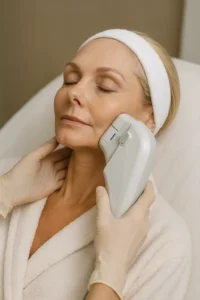 Woman receiving HIFU non surgical facelift treatment Weybridge