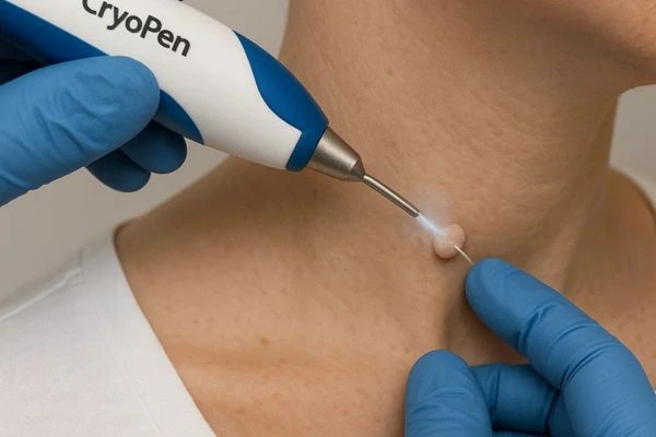 Person receiving cryotherapy Weybridge for skin tag removal